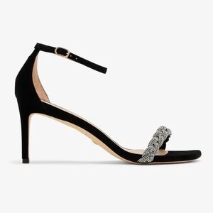 Stuart Weitzman Crystal & Leather Nudistcurve Black Heeled Sandals Size 11